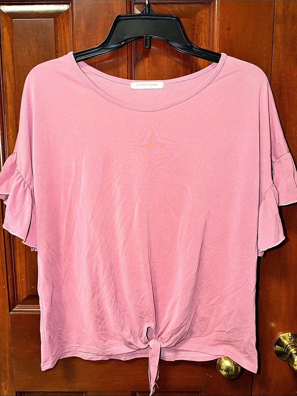 Caution to the Wind Pink Ruffle Sleeve Tie-Front Top Like New